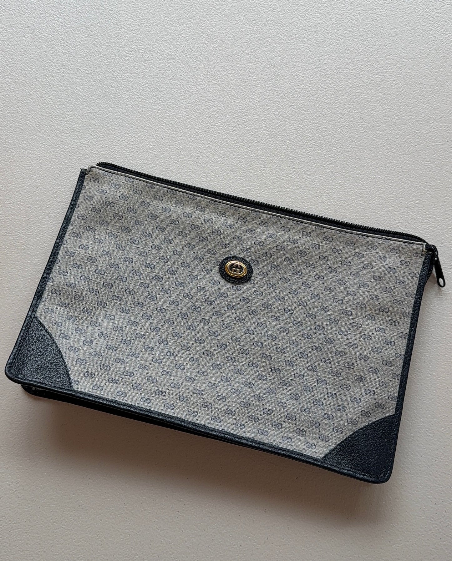 Gucci Navy Leather Monogram Pouch