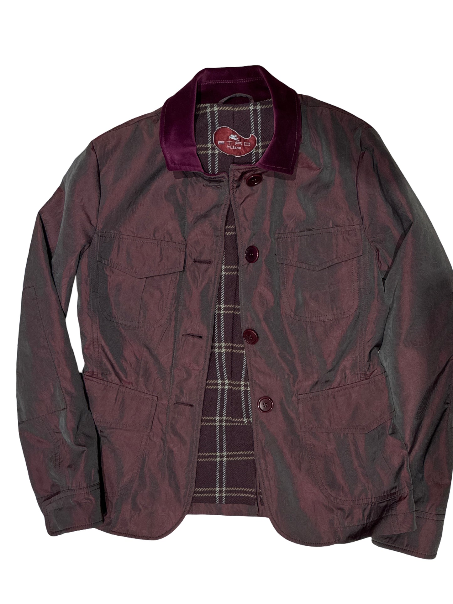 Etro Purple Paisley Cashmere Lined Interior Jacket