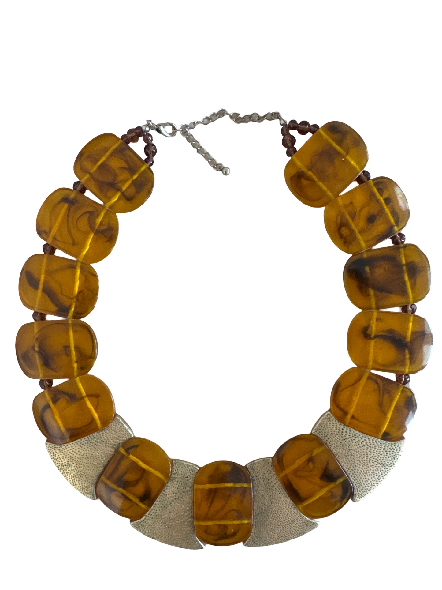 Amber Lucite and Gold Tone Collar Necklace