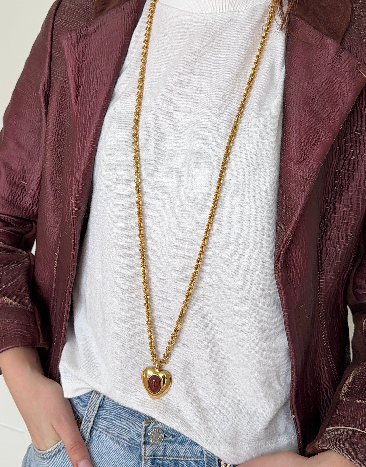 Gold Chain with Heart Glass Cabochon Pendant