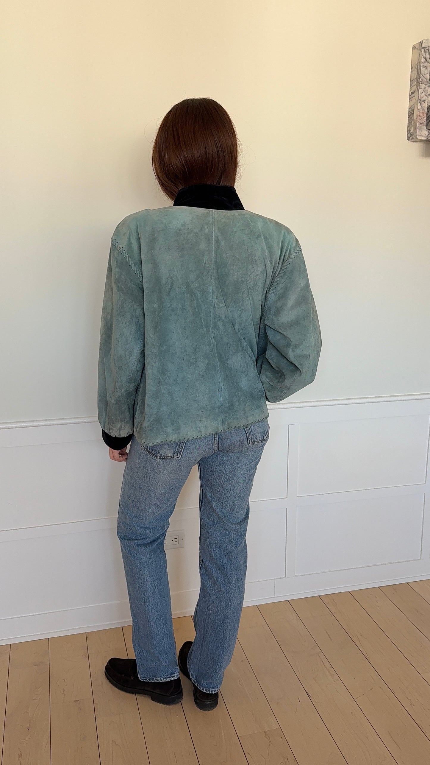 Saint Laurent Blue Suede Bomber Jacket