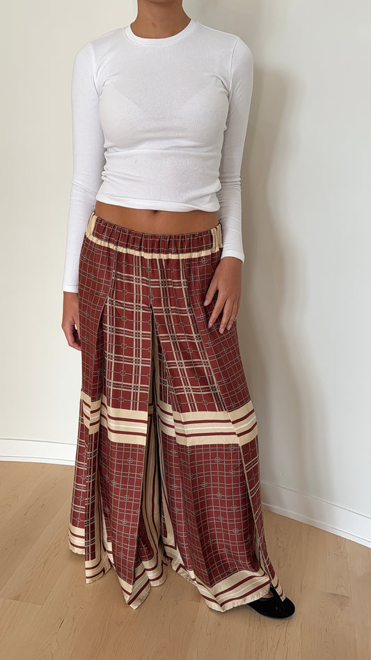 Gucci Wide Leg Silk Pleated Pants
