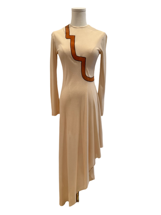 Ivory Long Sleeve Dress with Suede Stripe