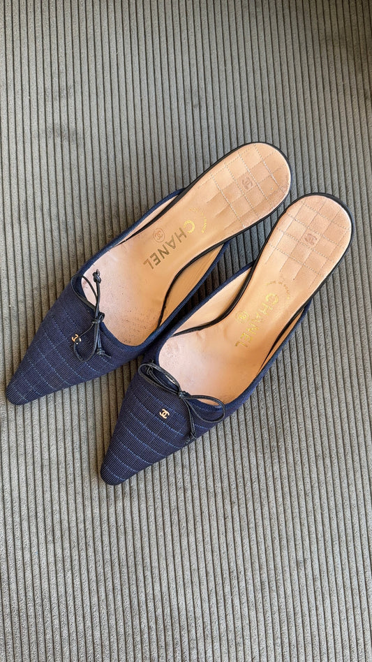 Chanel Navy Quilted Mules
