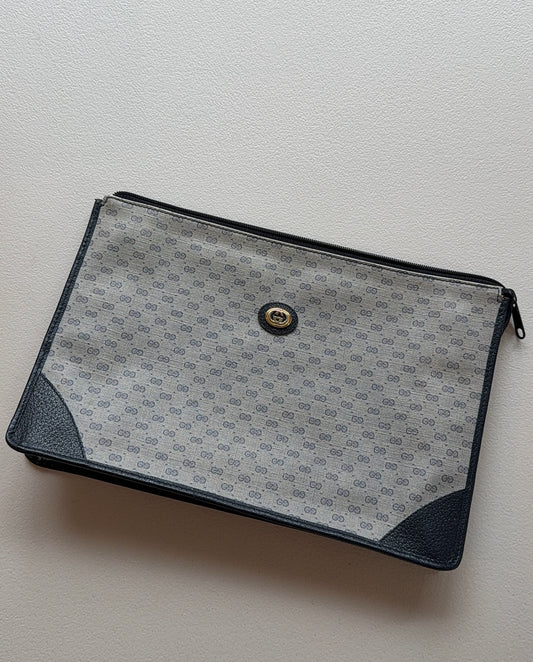 Gucci Navy Leather Monogram Pouch