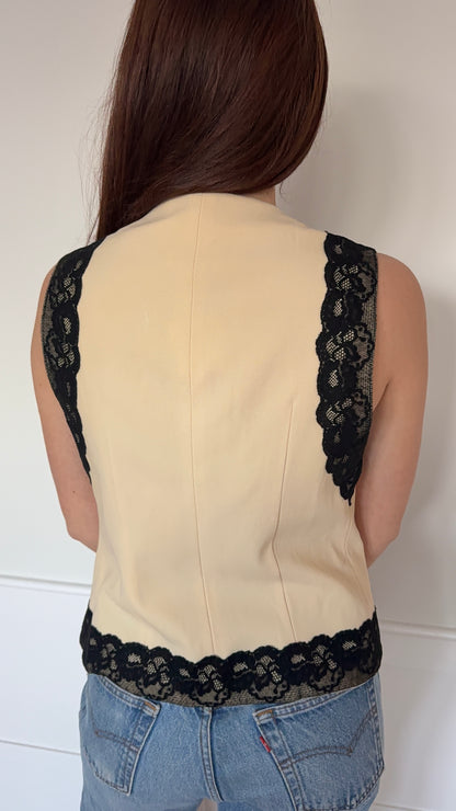 Valentino White with Black Lace Trim Vest