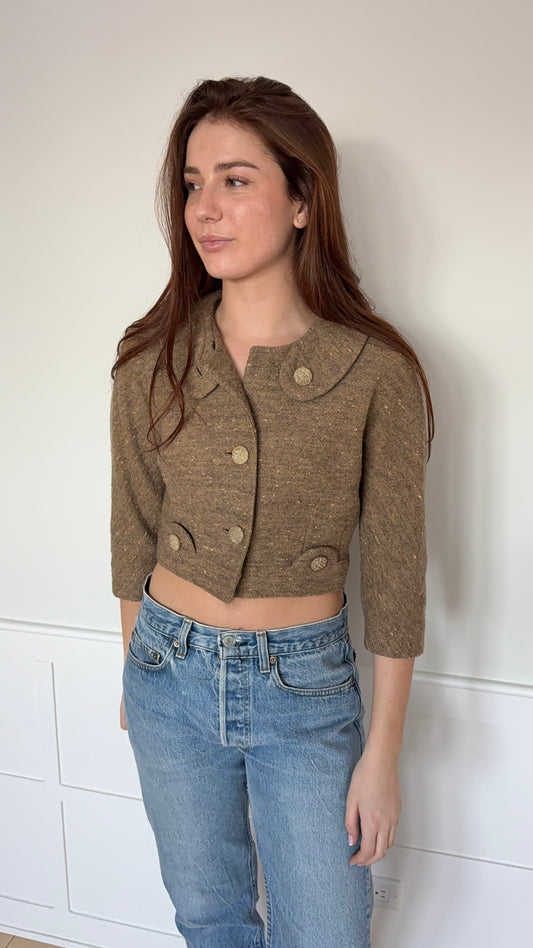 Cropped Tweed Collared Jacket