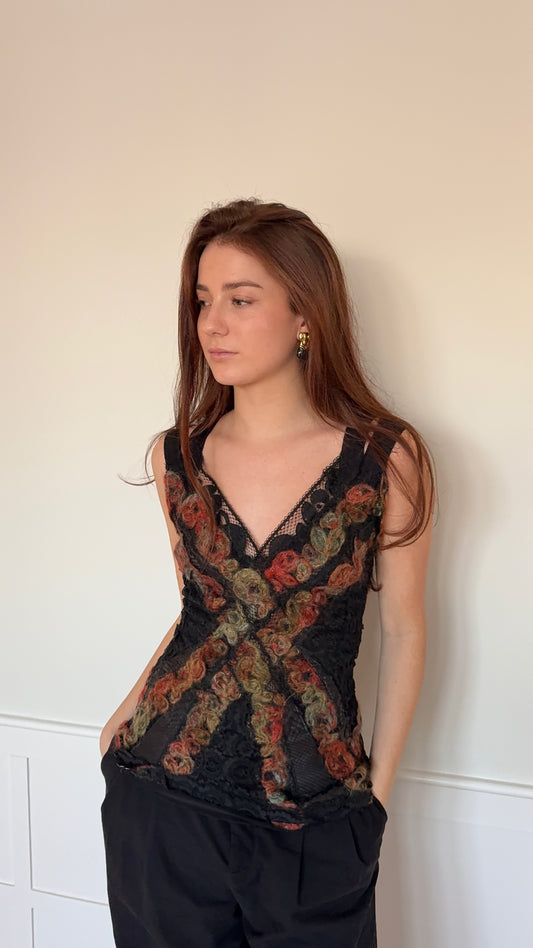 Black Mohair Lace Cross Top