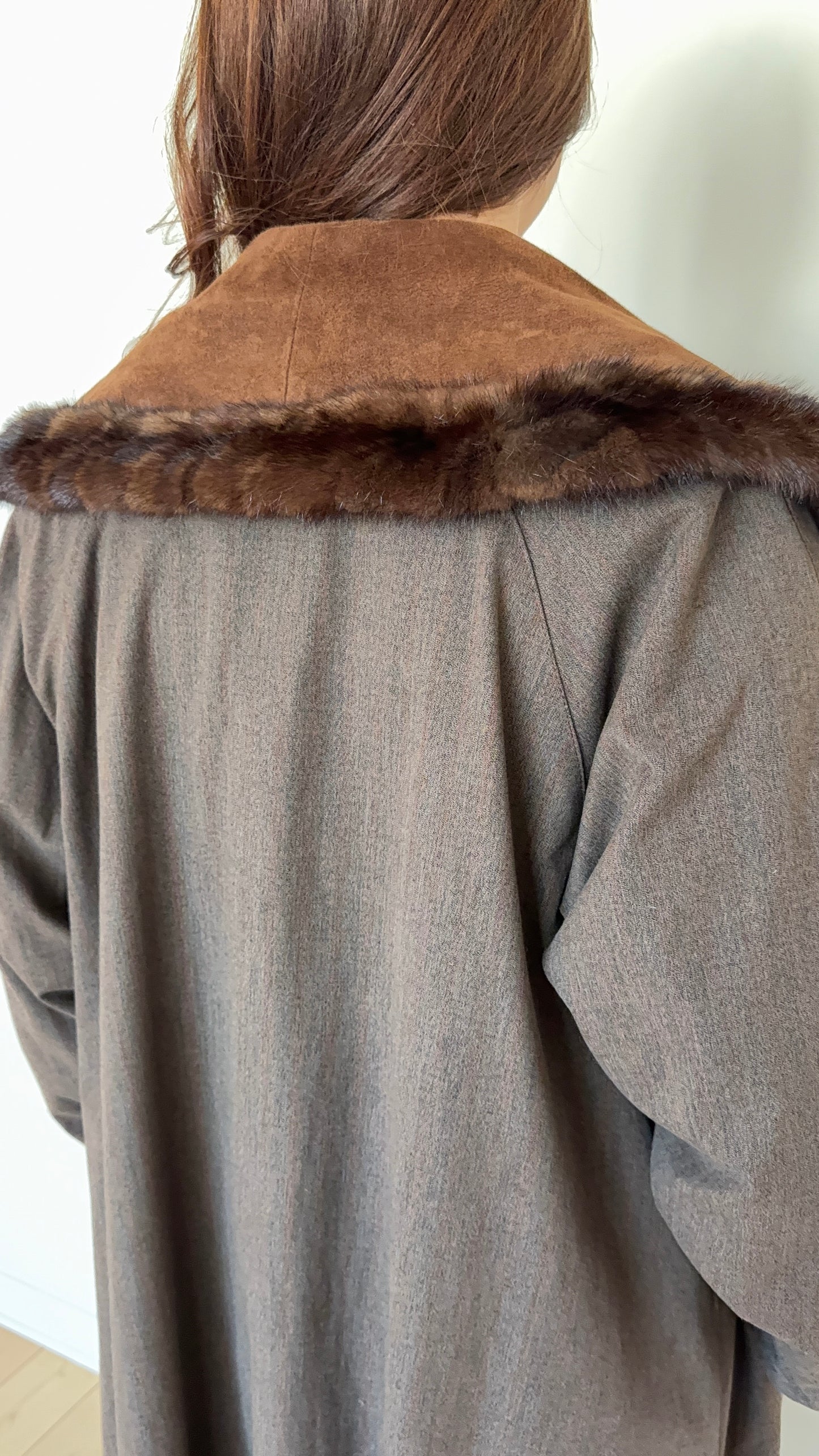 Long Brown Suede and Fur Coat Reversible