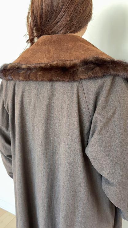 Long Brown Suede and Fur Coat Reversible