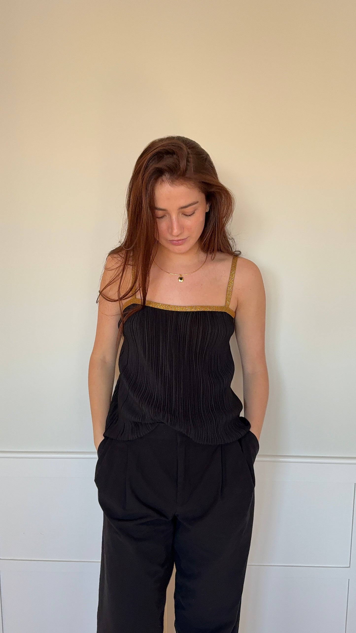 Yves Saint Laurent Pleated Top with Gold Straps