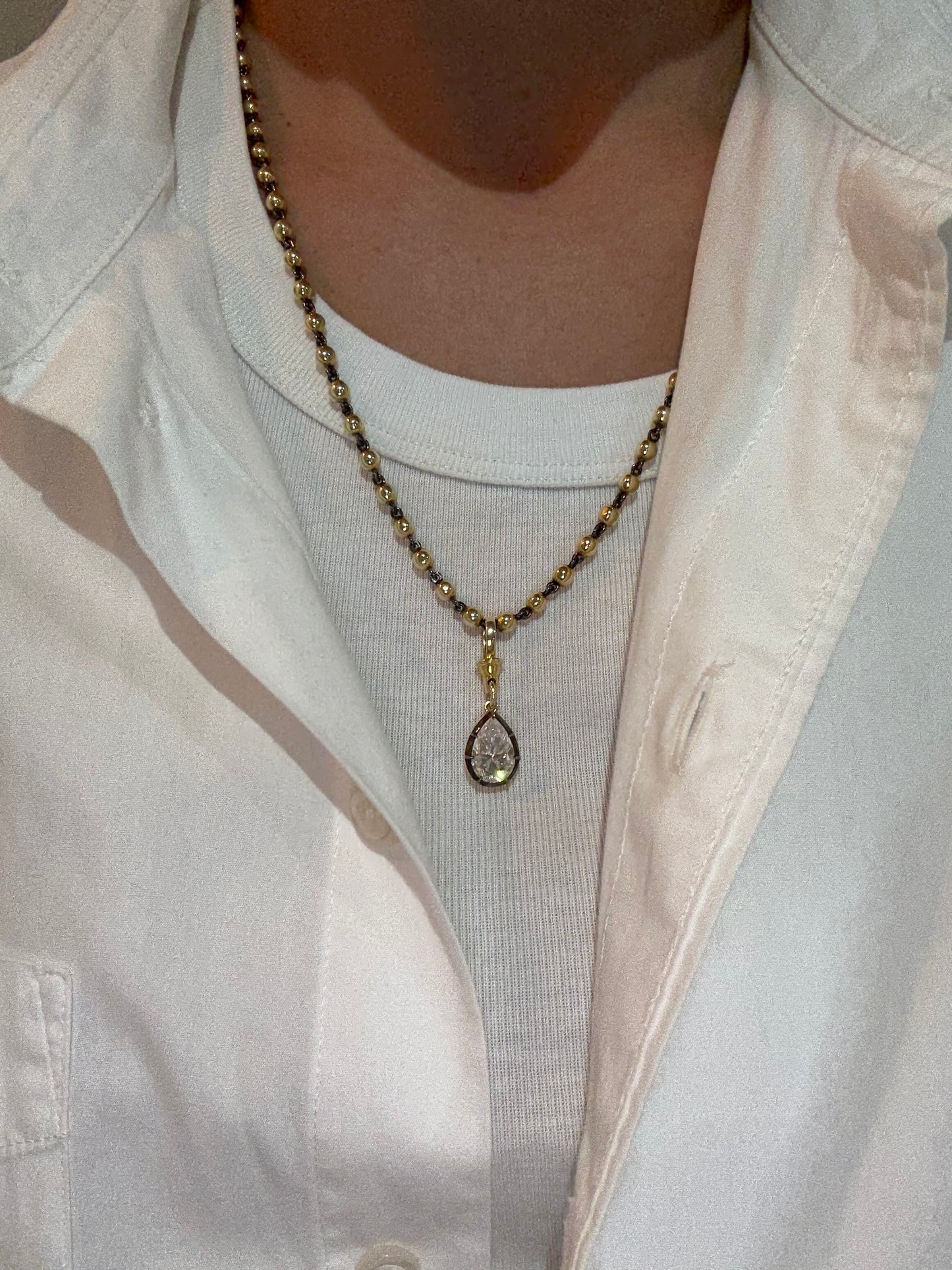 Pear Pendant and Ball Chain Necklace