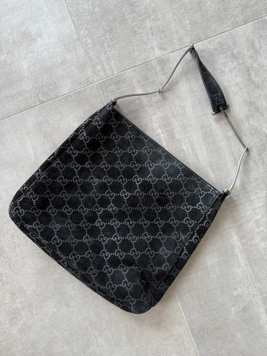 Gucci Black Suede Horsebit Shoulder Bag
