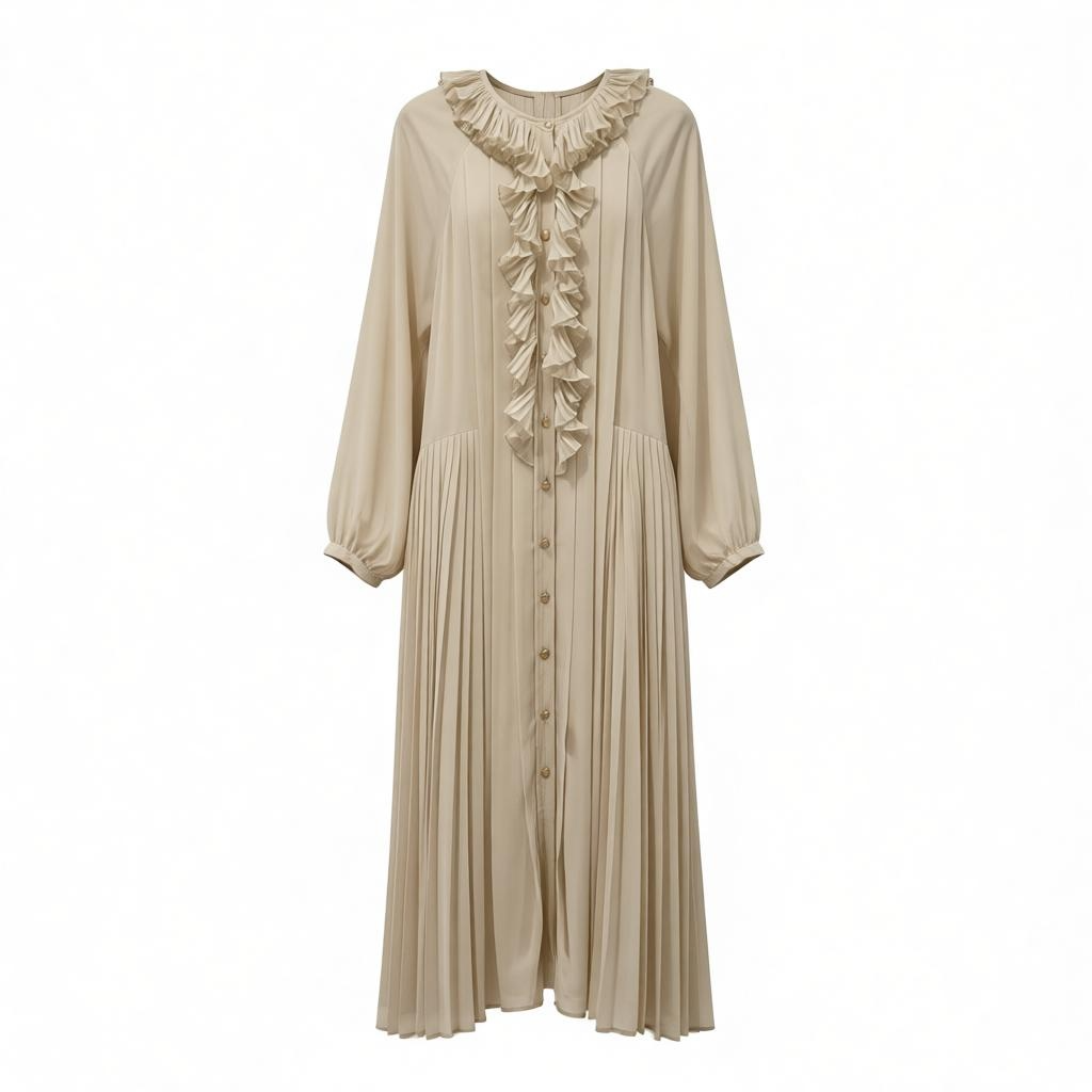 White Long Sleeve Drop Waist Maxi Dress