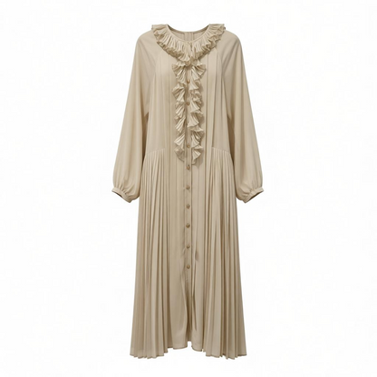 White Long Sleeve Drop Waist Maxi Dress