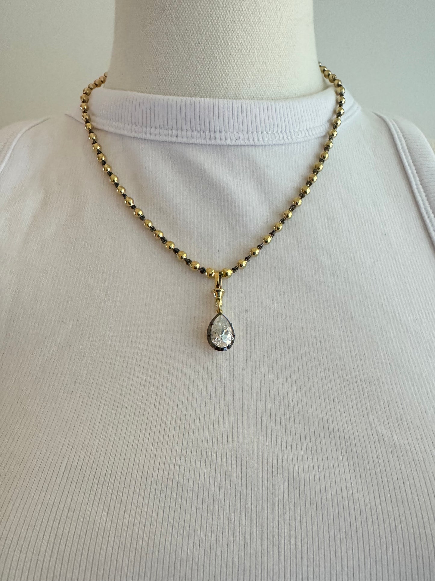 Pear Pendant and Ball Chain Necklace
