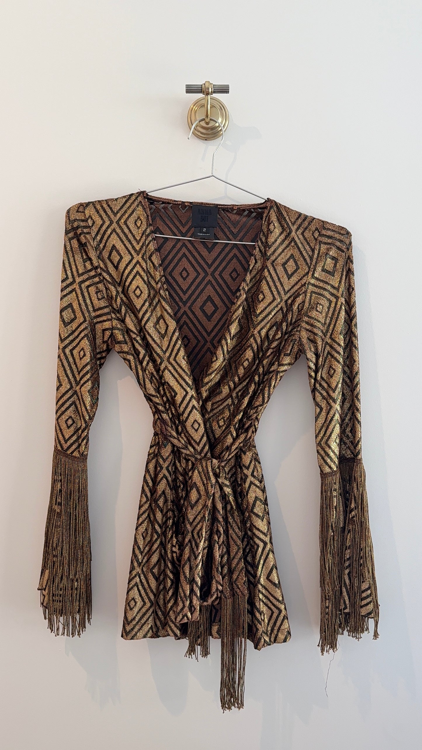 Anna Sui Metallic Fringe Kimono Robe Top