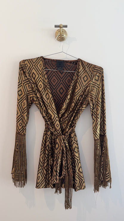 Anna Sui Metallic Fringe Kimono Robe Top