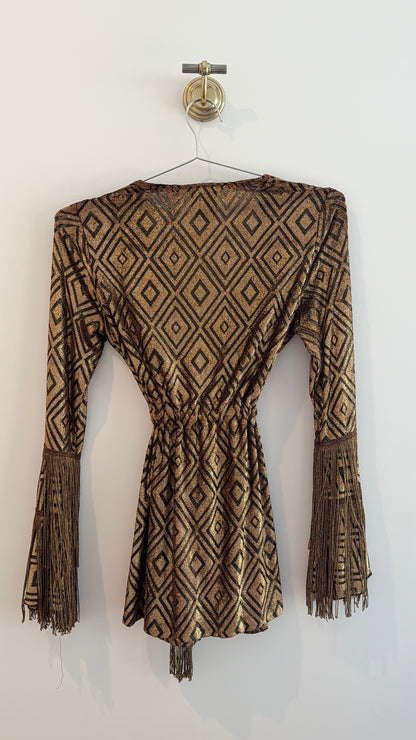 Anna Sui Metallic Fringe Kimono Robe Top
