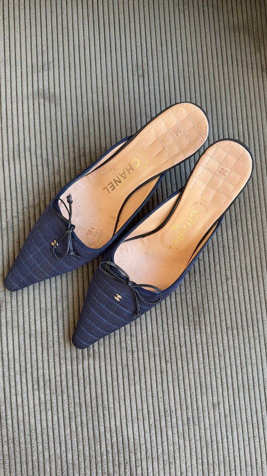 Chanel Navy Quilted Mules