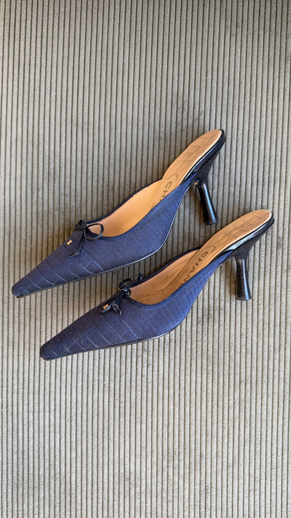 Chanel Navy Quilted Mules