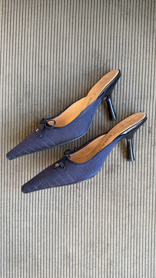 Chanel Navy Quilted Mules