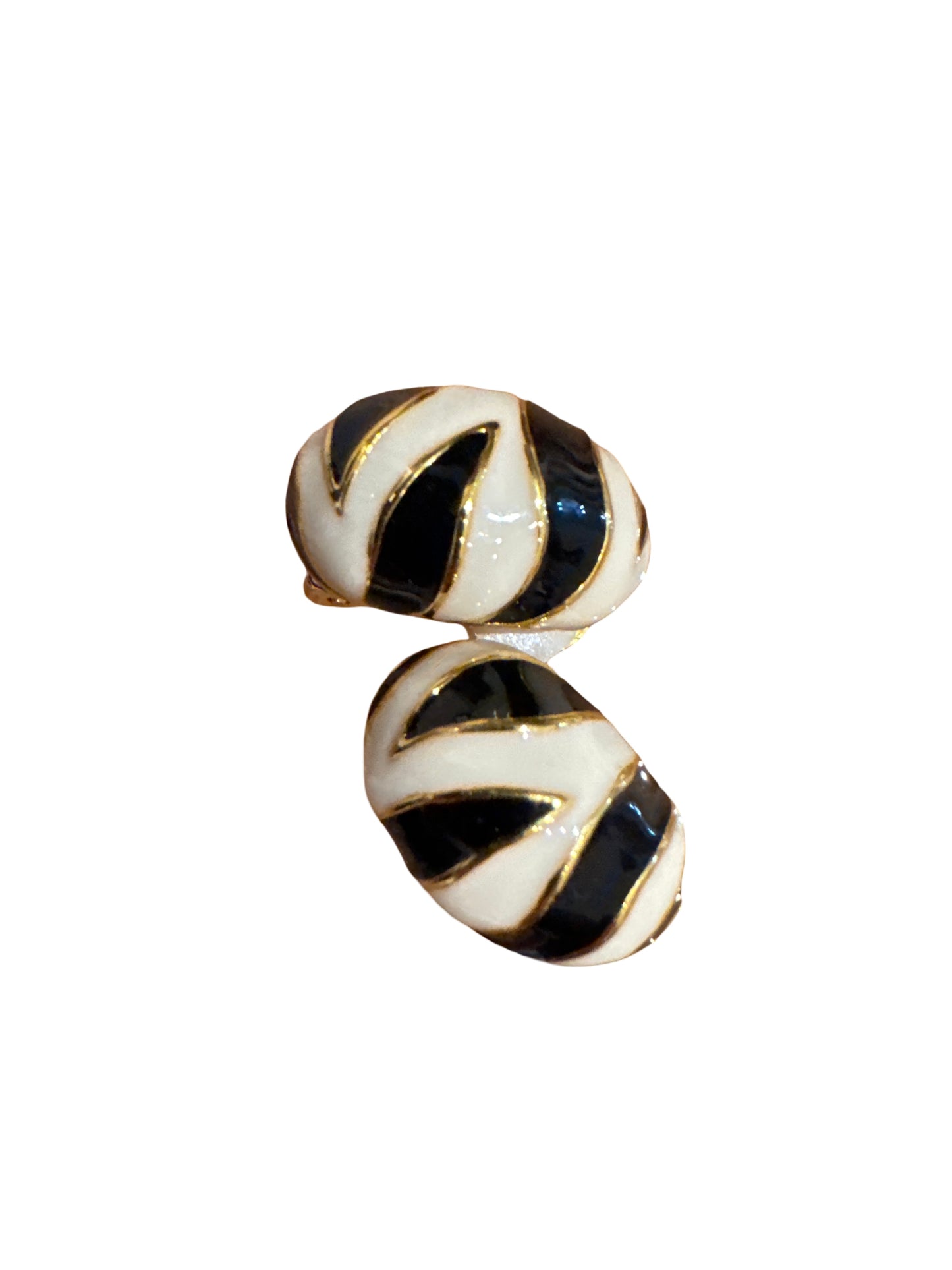 Kenneth Jay Lane Black/Cream Enamel Zebra Clip On Earrings