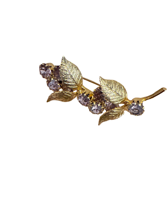 #036 Purple Stones Leaf  Brooch