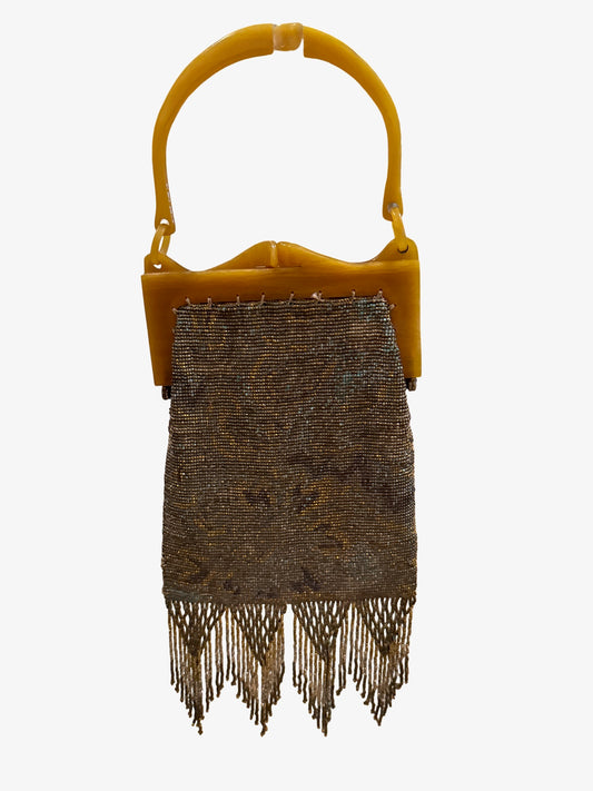 Vintage Beaded Patterned Bakelite Gold Mini Bag