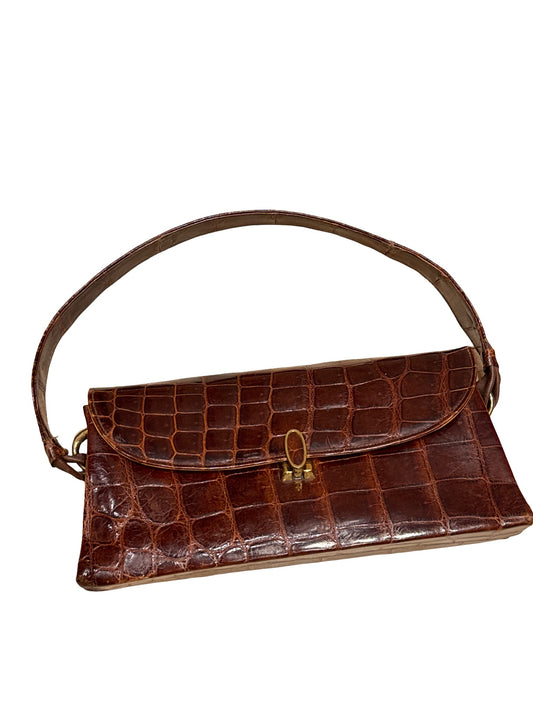 Brown Crocodile Leather Handle Bag