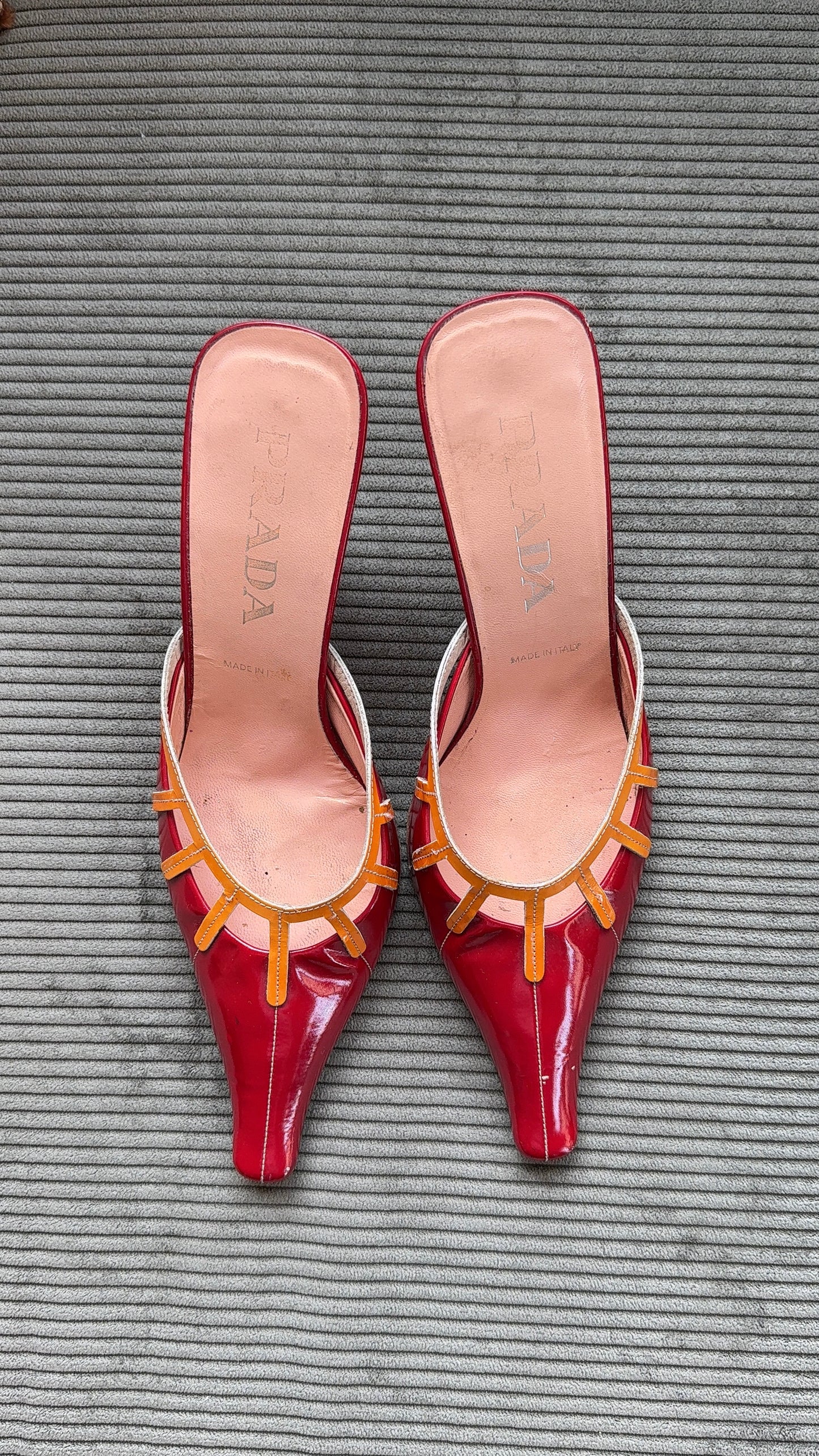 Prada Red Cage Mules