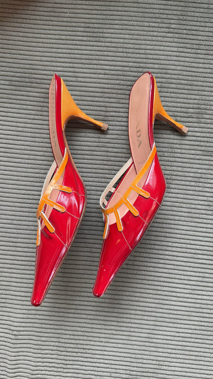 Prada Red Cage Mules