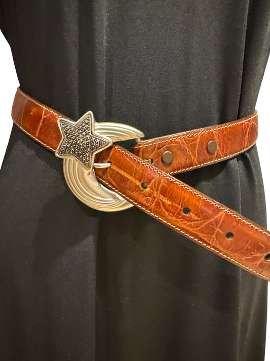 Brown Leather Belt with Moon/Star