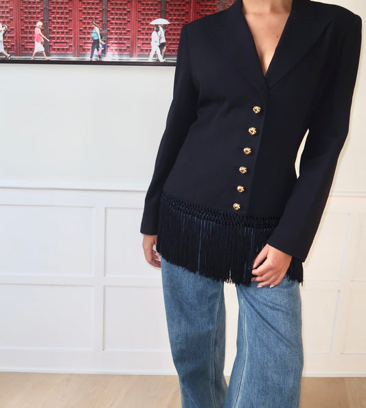 Valentino Navy Fringe Blazer