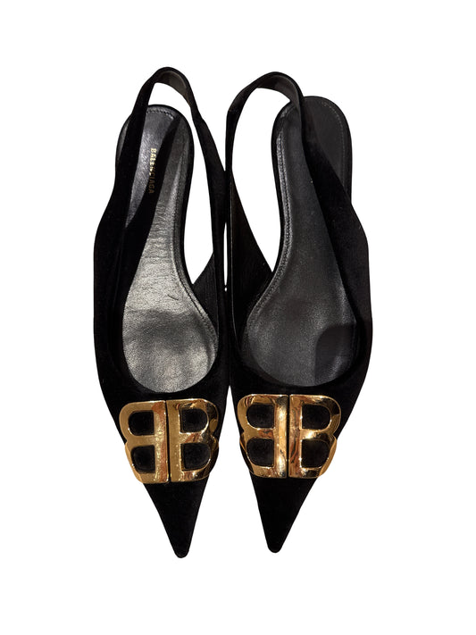 Balenciaga Black Slingback Pointed Toe Flats