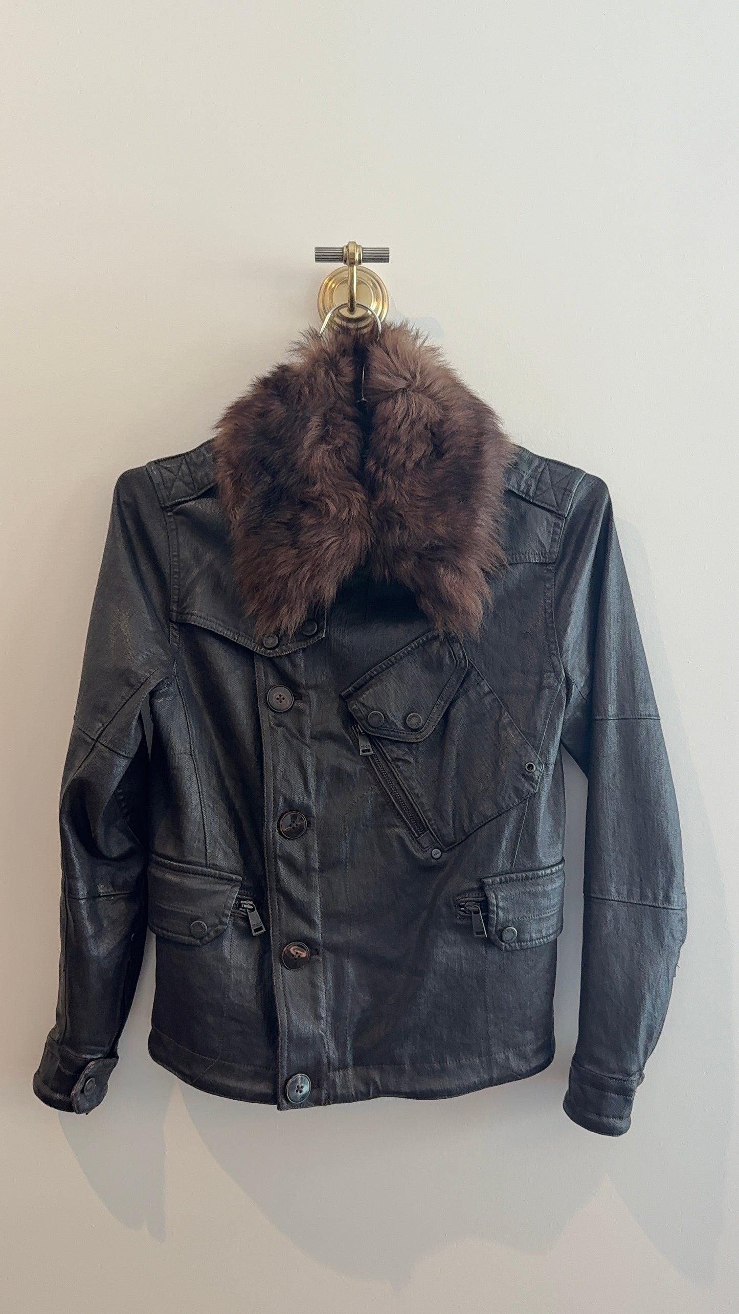 Ralph Lauren Waxed Jacket with Shearling Collar