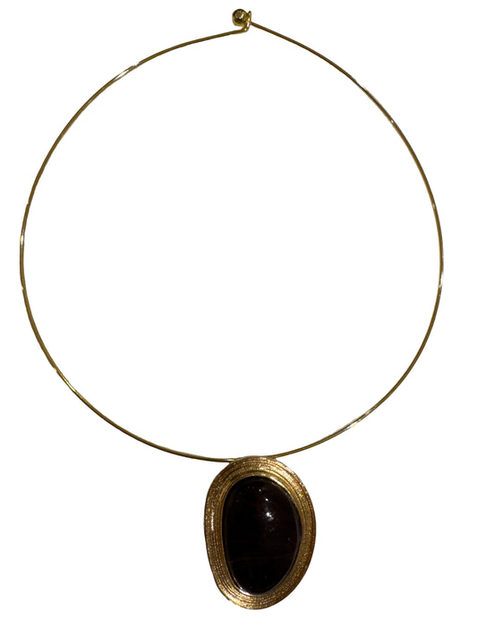 Black Oval Lucite Cabochon Modernist Necklace