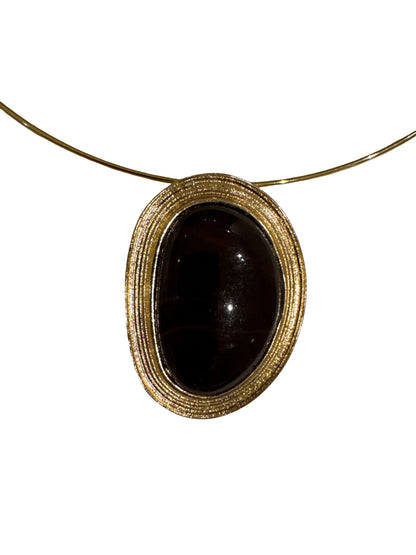 Black Oval Lucite Cabochon Modernist Necklace