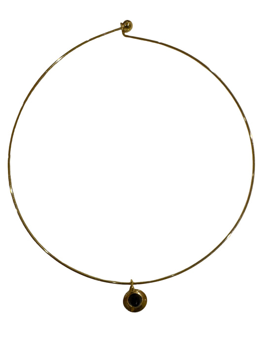 Retro Gold Tone Lucite Cabochon Pendant Necklace