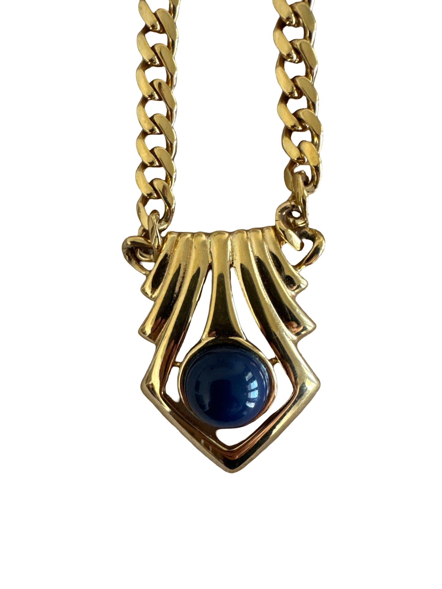 Cuban Link Necklace with Blue Cabochon Pendant