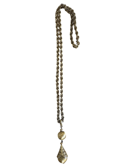 Gold Tone Necklace with Ball Filigree Pendant