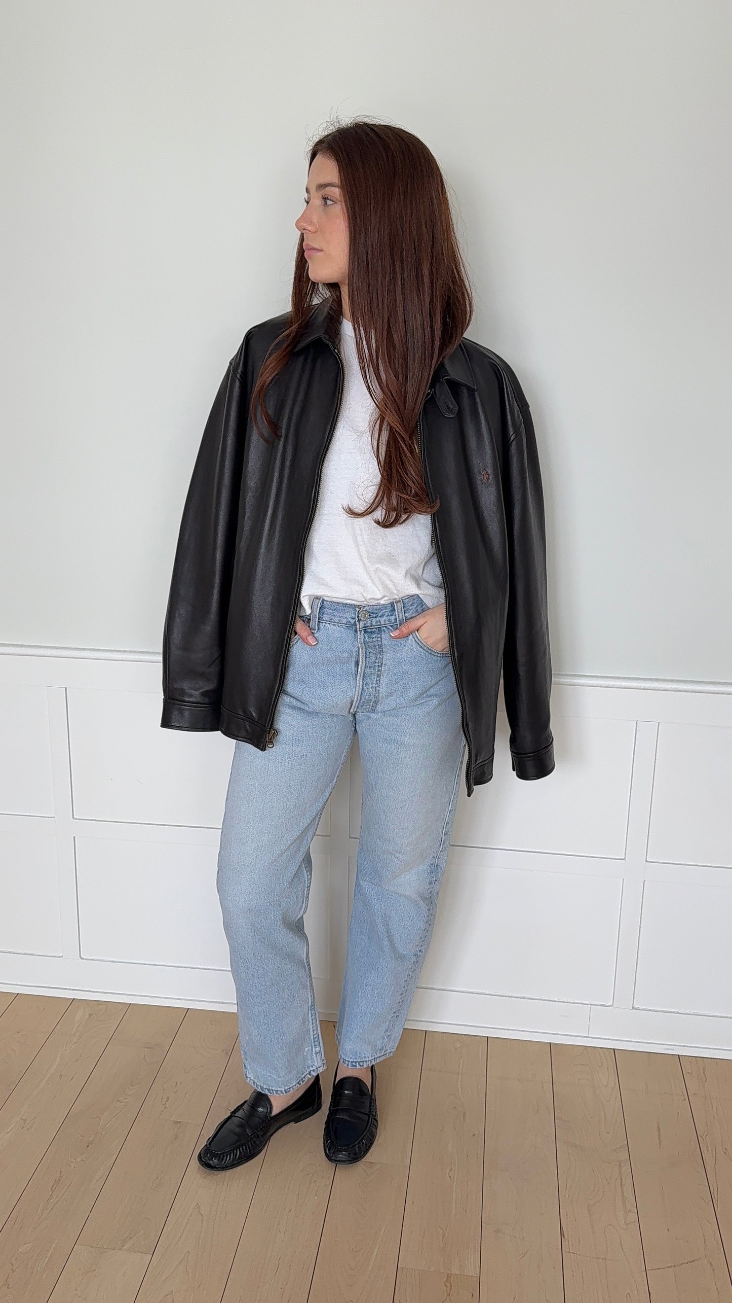 Ralph Lauren Brown Leather Bomber Jacket