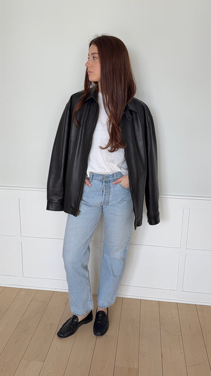 Ralph Lauren Brown Leather Bomber Jacket