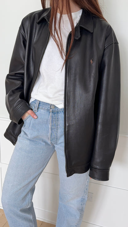 Ralph Lauren Brown Leather Bomber Jacket