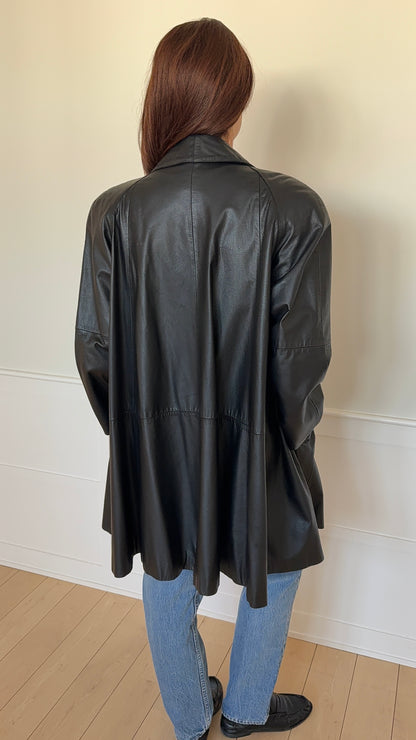 Black Leather Coat with Rose