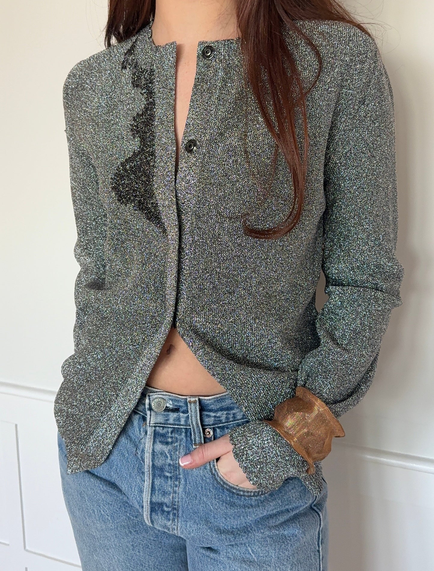 Bottega Veneta Metallic Silver Cardigan