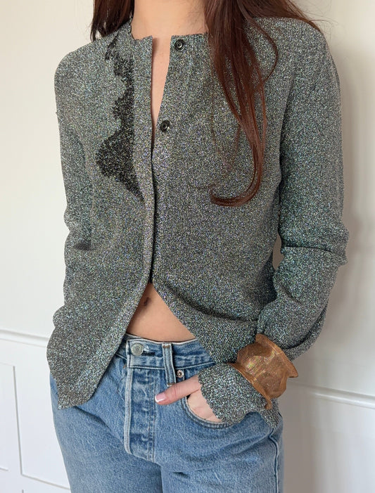 Bottega Veneta Metallic Silver Cardigan