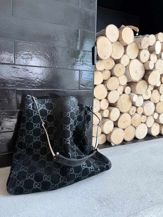 Gucci Black Suede Horsebit Shoulder Bag