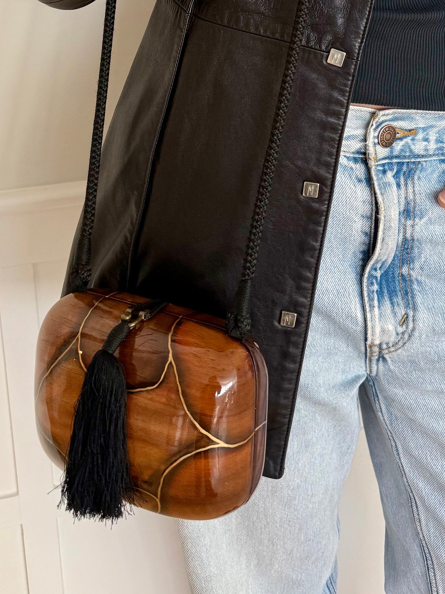 Natural Acacia Wood Shoulder Bag