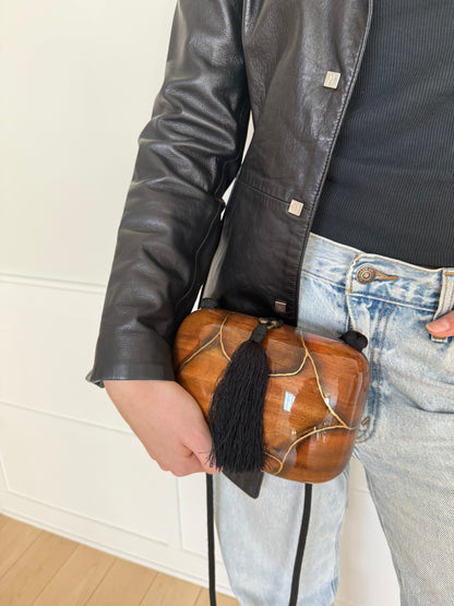 Natural Acacia Wood Shoulder Bag